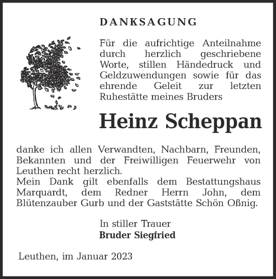 Traueranzeige von Heinz Scheppan von Lausitzer Rundschau