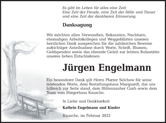 Traueranzeige von Jürgen Engelmann von Lausitzer Rundschau