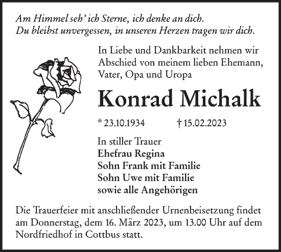 Traueranzeige von Konrad Michalk von Lausitzer Rundschau