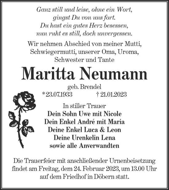 Traueranzeige von Maritta Neumann von Lausitzer Rundschau