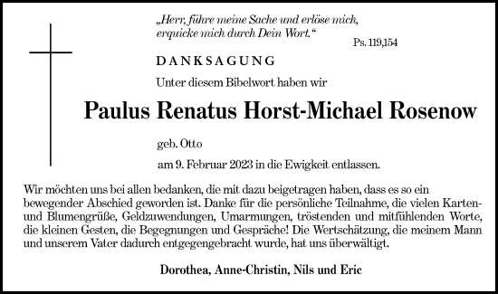Traueranzeige von Paulus Renatus Horst-Michael Rosenow von Lausitzer Rundschau