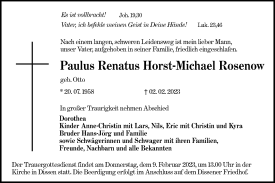 Traueranzeige von Paulus Renatus Horst-Michael Rosenow von Lausitzer Rundschau
