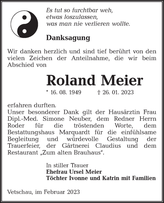 Traueranzeige von Roland Meier von Lausitzer Rundschau