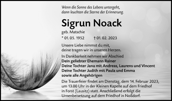 Traueranzeige von Sigrun Noack von Lausitzer Rundschau