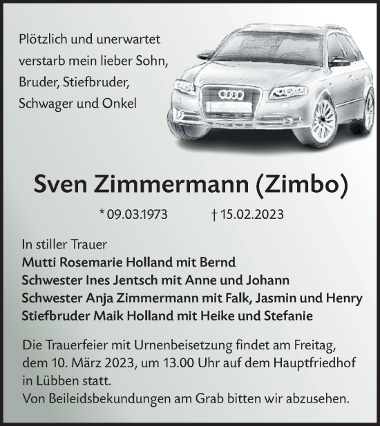 Traueranzeige von Sven Zimmermann von Lausitzer Rundschau