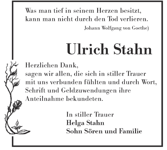 Traueranzeige von Ulrich Stahn von Lausitzer Rundschau