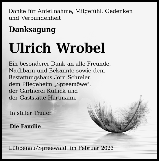 Traueranzeige von Ulrich Wrobel von Lausitzer Rundschau