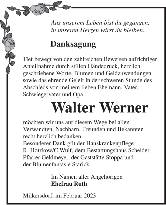 Traueranzeige von Walter Werner von Lausitzer Rundschau