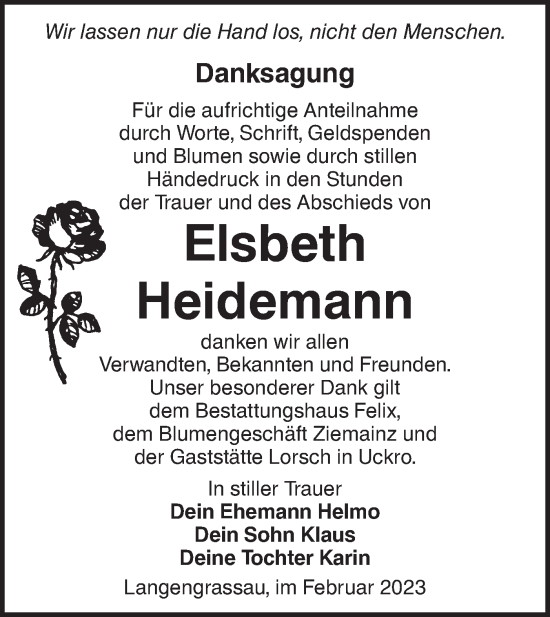 Traueranzeige von Elsbeth Heidemann von Lausitzer Rundschau