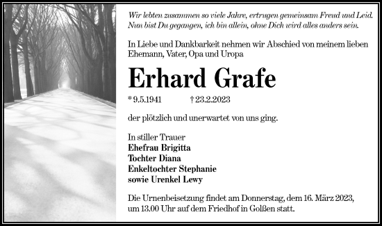 Traueranzeige von Erhard Grafe von Lausitzer Rundschau