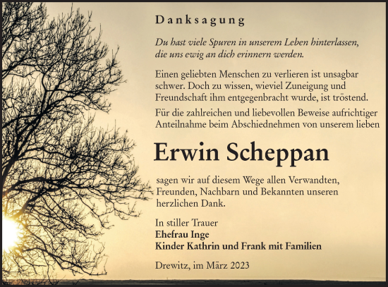 Traueranzeige von Erwin Scheppan von Lausitzer Rundschau
