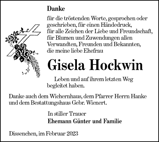 Traueranzeige von Gisela Hockwin von Lausitzer Rundschau