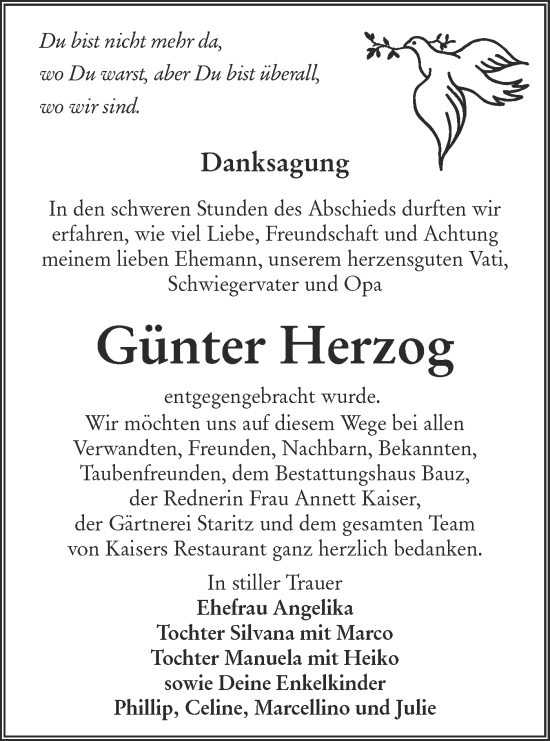 Traueranzeige von Günter Herzog von Lausitzer Rundschau