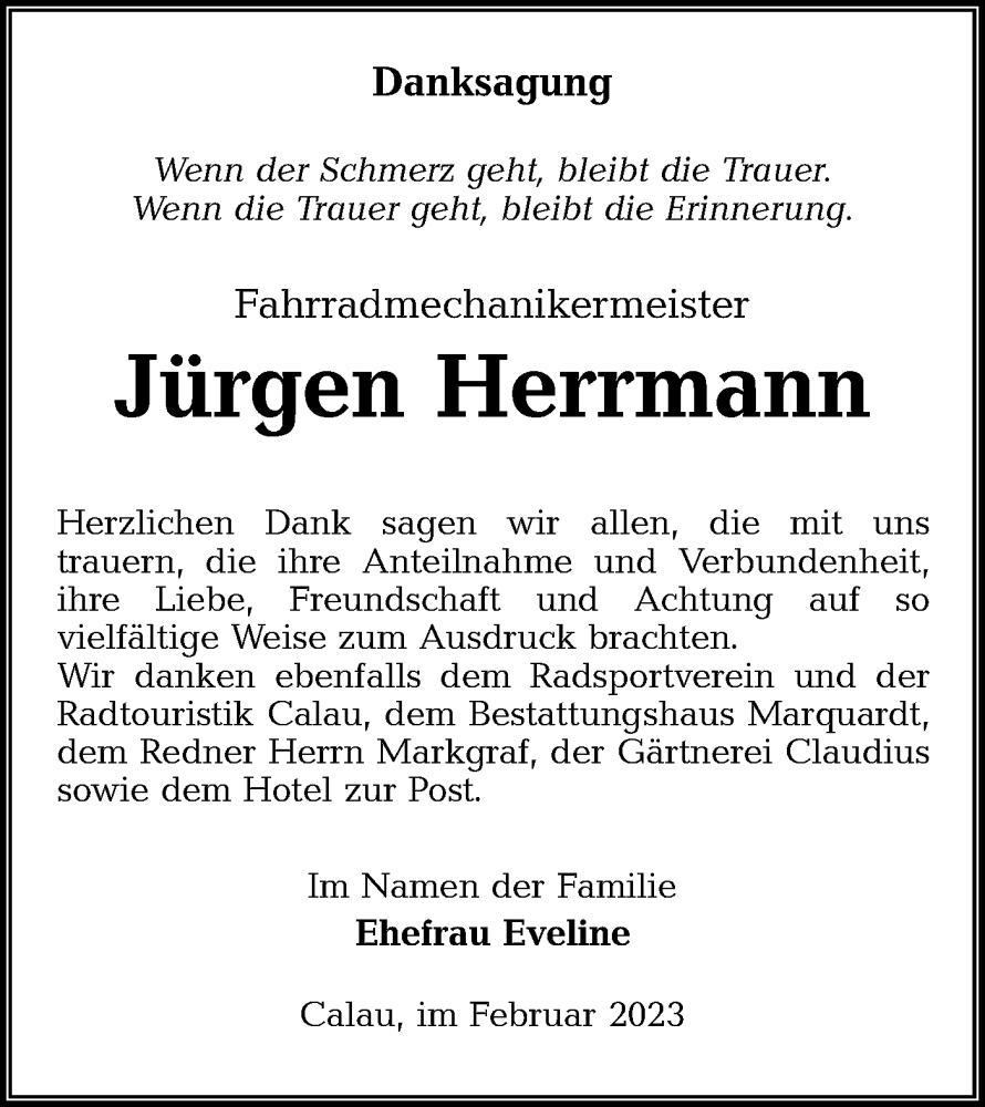  Traueranzeige für Jürgen Herrmann vom 04.03.2023 aus Lausitzer Rundschau