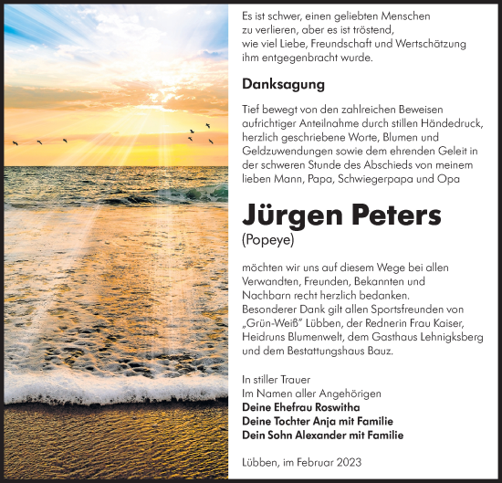 Traueranzeige von Jürgen Peters von Lausitzer Rundschau