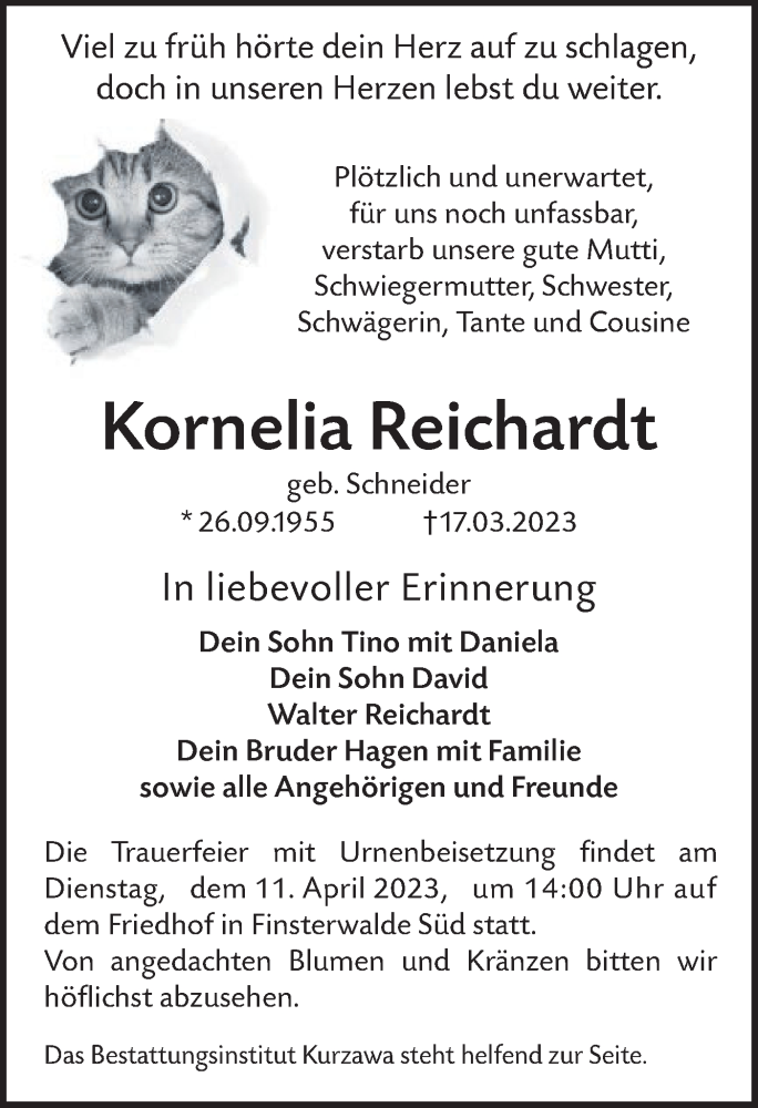  Traueranzeige für Kornelia Reichardt vom 25.03.2023 aus Lausitzer Rundschau