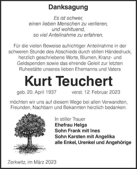 Traueranzeige von Kurt Teuchert von Lausitzer Rundschau