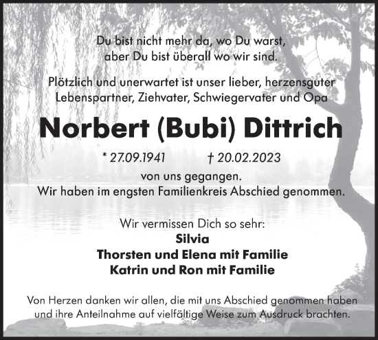 Traueranzeige von Norbert Dittrich von Lausitzer Rundschau