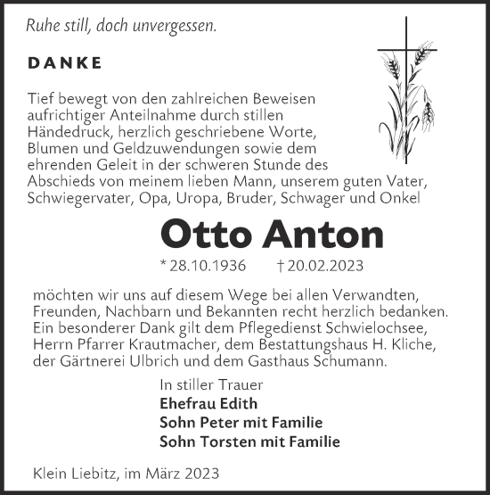 Traueranzeige von Otto Anton von Lausitzer Rundschau