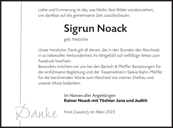 Traueranzeige von Sigrun Noack von Lausitzer Rundschau