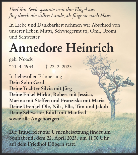 Traueranzeige von Annedore Heinrich von Lausitzer Rundschau