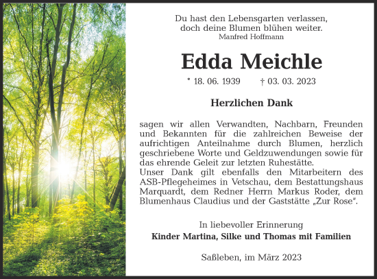 Traueranzeige von Edda Meichle von Lausitzer Rundschau
