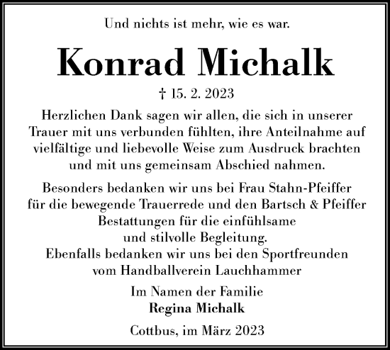 Traueranzeige von Konrad Michalk von Lausitzer Rundschau