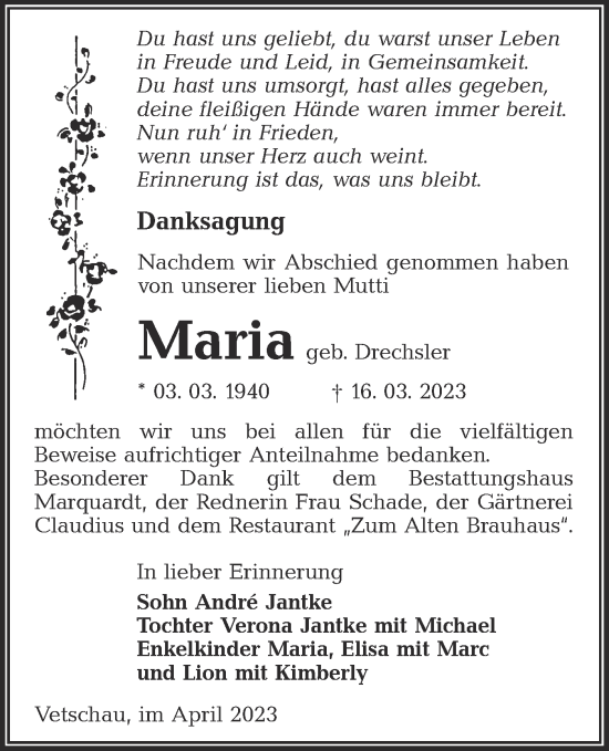 Traueranzeige von Maria  von Lausitzer Rundschau