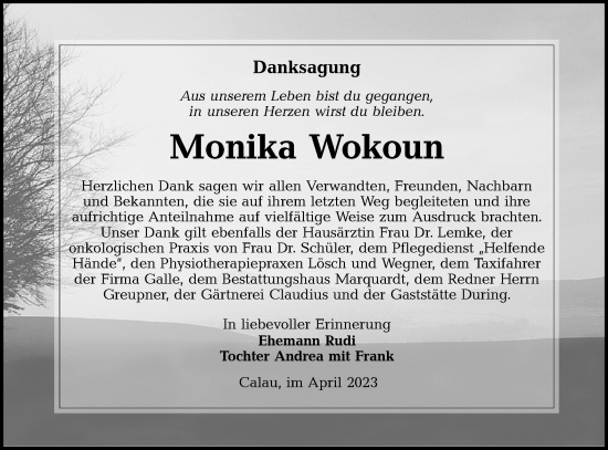 Traueranzeige von Monika Wokoun von Lausitzer Rundschau