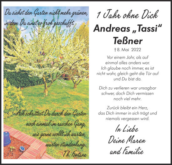 Traueranzeige von Andreas Teßner von Lausitzer Rundschau