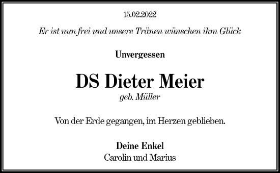 Traueranzeige von Dieter Meier von Lausitzer Rundschau