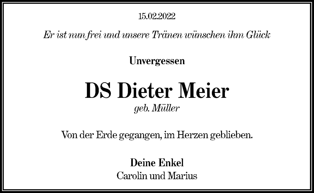  Traueranzeige für Dieter Meier vom 17.10.2022 aus Lausitzer Rundschau