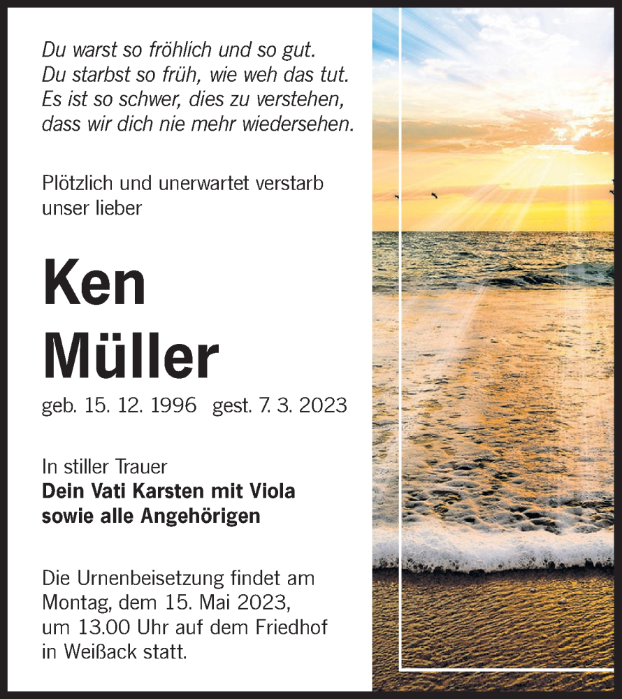  Traueranzeige für Ken Müller vom 06.05.2023 aus Lausitzer Rundschau