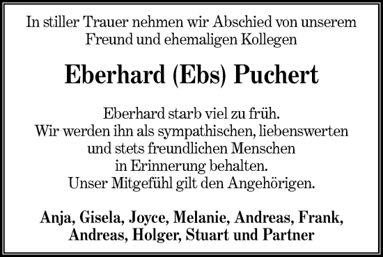 Traueranzeige von Eberhard Puchert von Lausitzer Rundschau