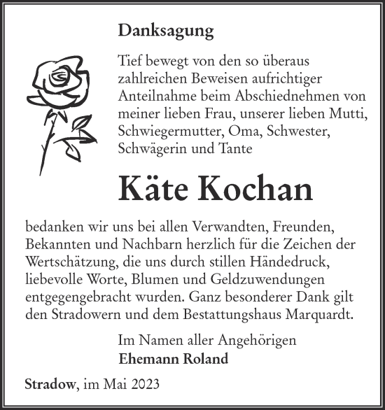 Traueranzeige von Käte Kochan von Lausitzer Rundschau