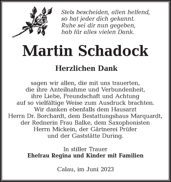 Traueranzeige von Martin Schadock von Lausitzer Rundschau