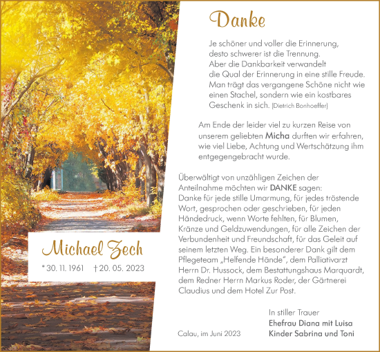 Traueranzeige von Michael Zech von Lausitzer Rundschau