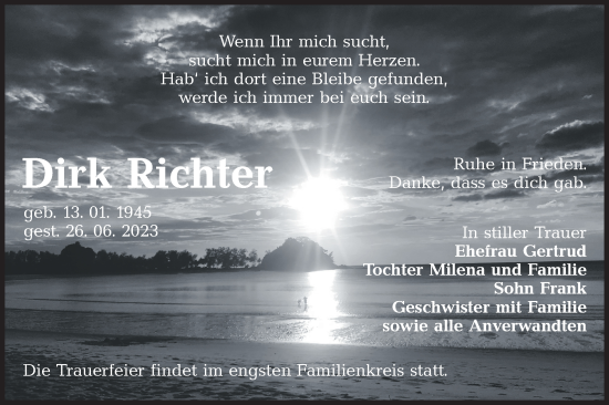 Traueranzeige von Dirk Richter von Lausitzer Rundschau