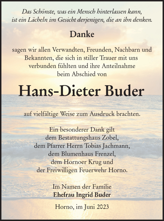 Traueranzeige von Hans-Dieter Buder von Lausitzer Rundschau