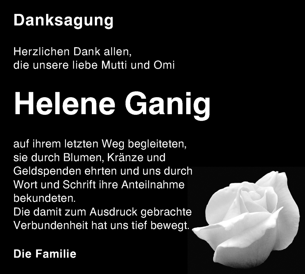  Traueranzeige für Helene Ganig vom 08.07.2023 aus Lausitzer Rundschau