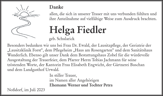 Traueranzeige von Helga Fiedler von Lausitzer Rundschau