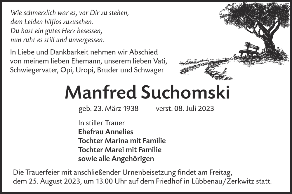  Traueranzeige für Manfred Suchomski vom 29.07.2023 aus Lausitzer Rundschau