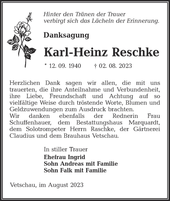 Traueranzeige von Karl-Heinz Reschke von Lausitzer Rundschau