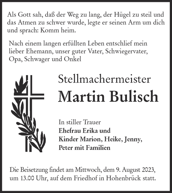 Traueranzeige von Martin Bulisch von Lausitzer Rundschau