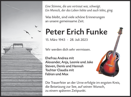 Traueranzeige von Peter Erich Funke von Lausitzer Rundschau