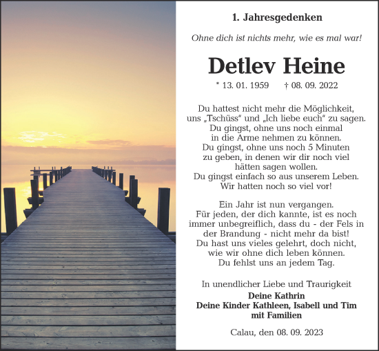 Traueranzeige von Detlev Heine von Lausitzer Rundschau
