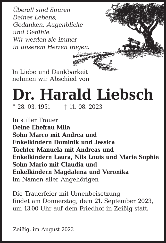  Traueranzeige für Harald Liebsch vom 02.09.2023 aus Lausitzer Rundschau