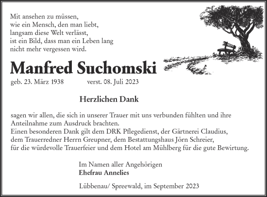 Traueranzeige von Manfred Suchomski von Lausitzer Rundschau