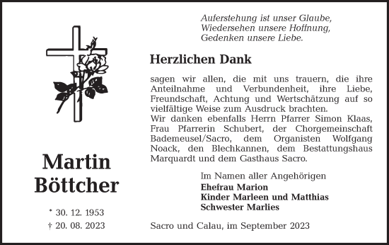 Traueranzeige von Martin Böttcher von Lausitzer Rundschau