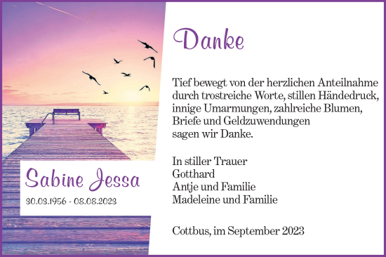 Traueranzeige von Sabine Jessa von Lausitzer Rundschau
